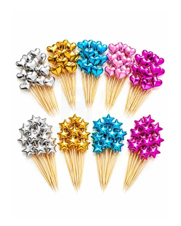 Heart & Star Cake Toppers – Assorted Colours